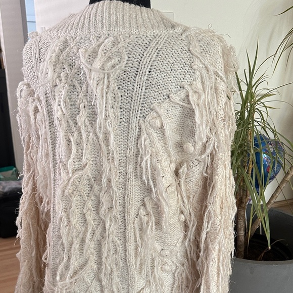 Anthropologie Fringe Cozy Cream Pull-Over Sweater- Small - Picture 7 of 16